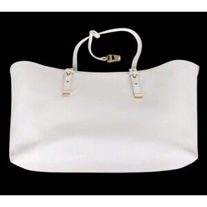Stuart Weitzman Womens Tote Bag White Leather Large Shoulder Bag Gold